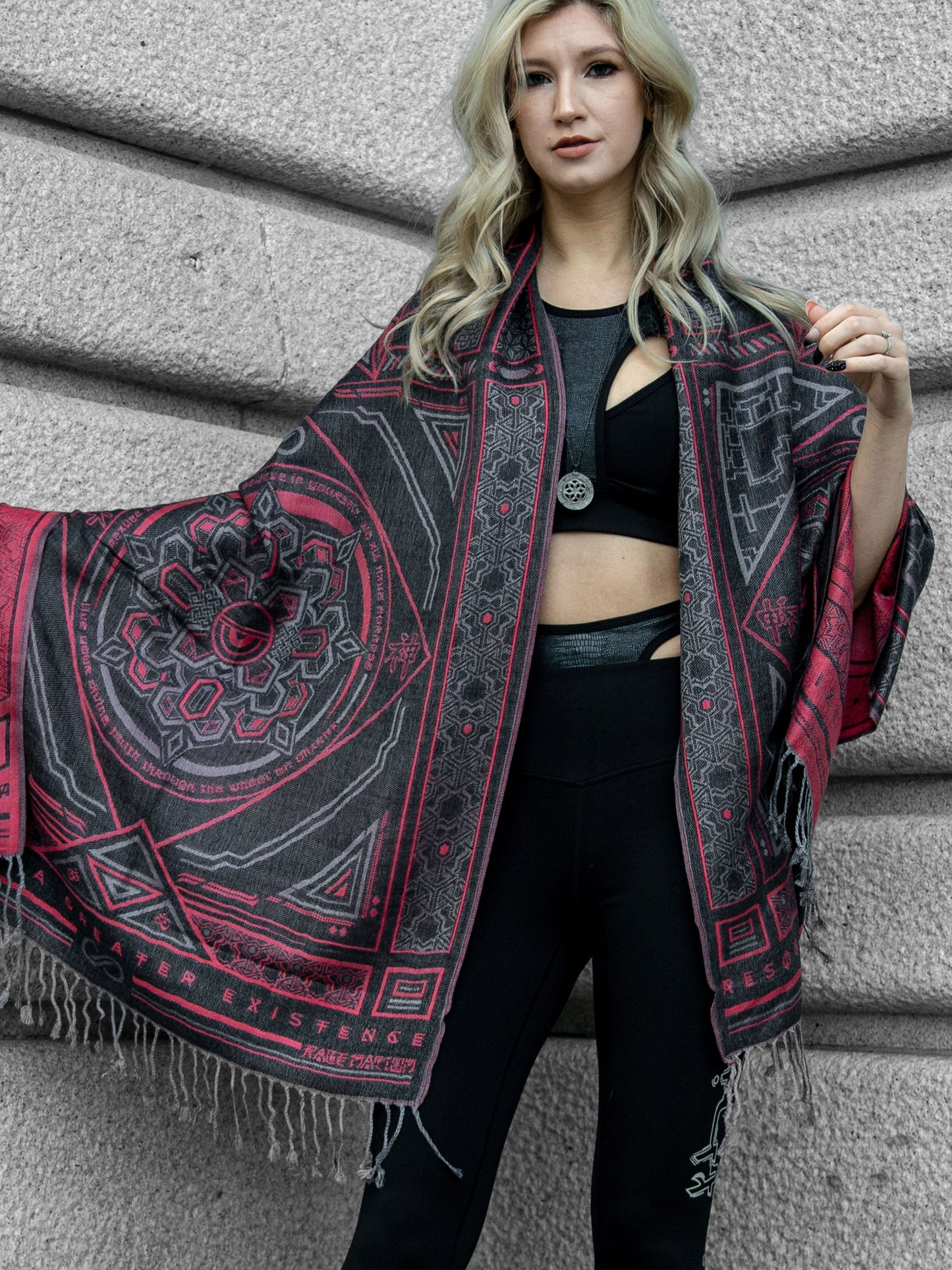 DHARMA V2 • Grey/Red • Festival Shawl/Scarf - Concordia Style Boutique