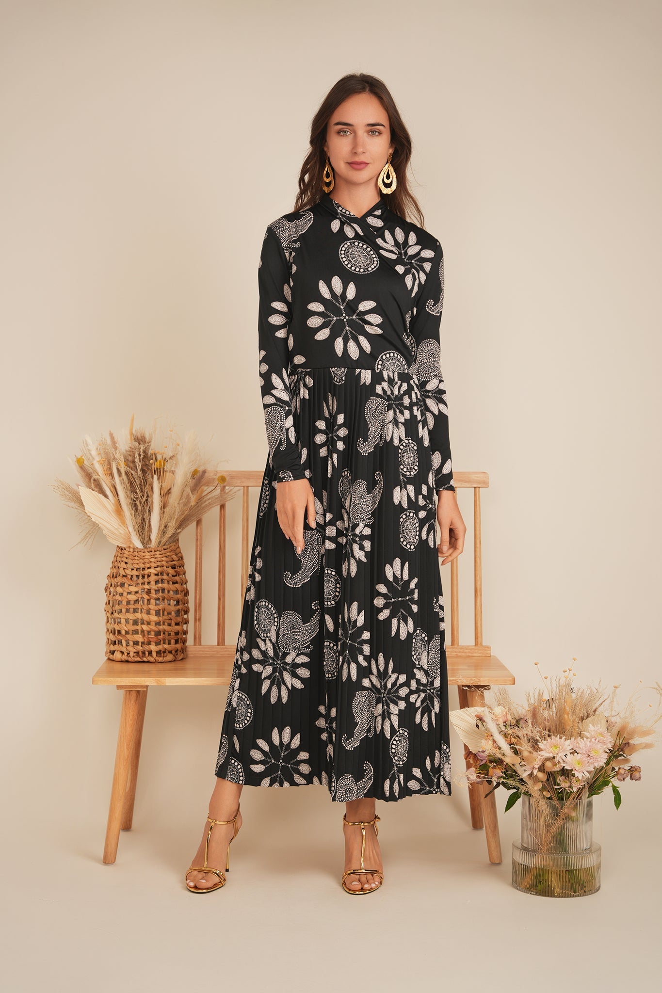 Printed Pleated Wrap Dress - Concordia Style Boutique