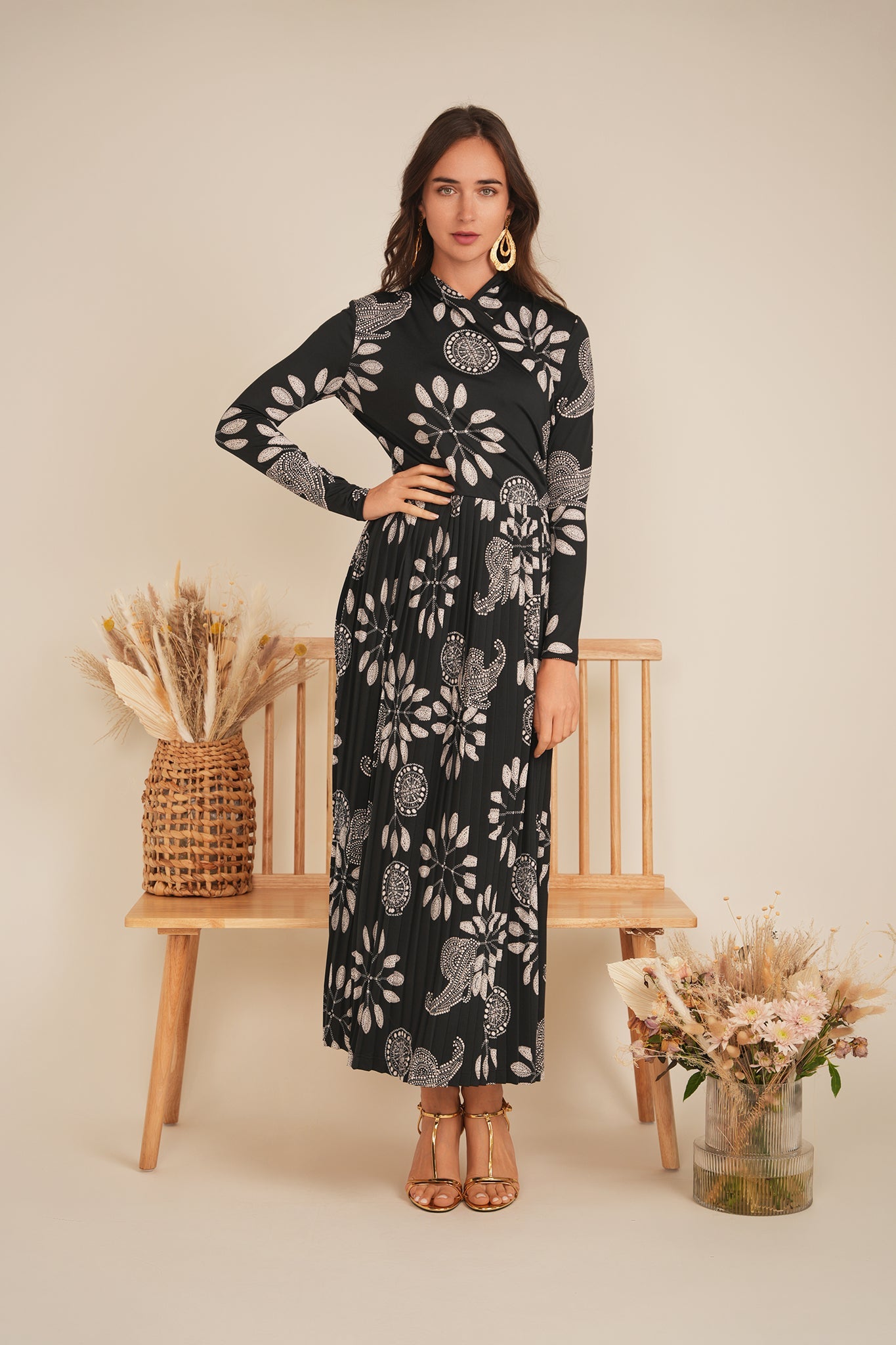 Printed Pleated Wrap Dress - Concordia Style Boutique