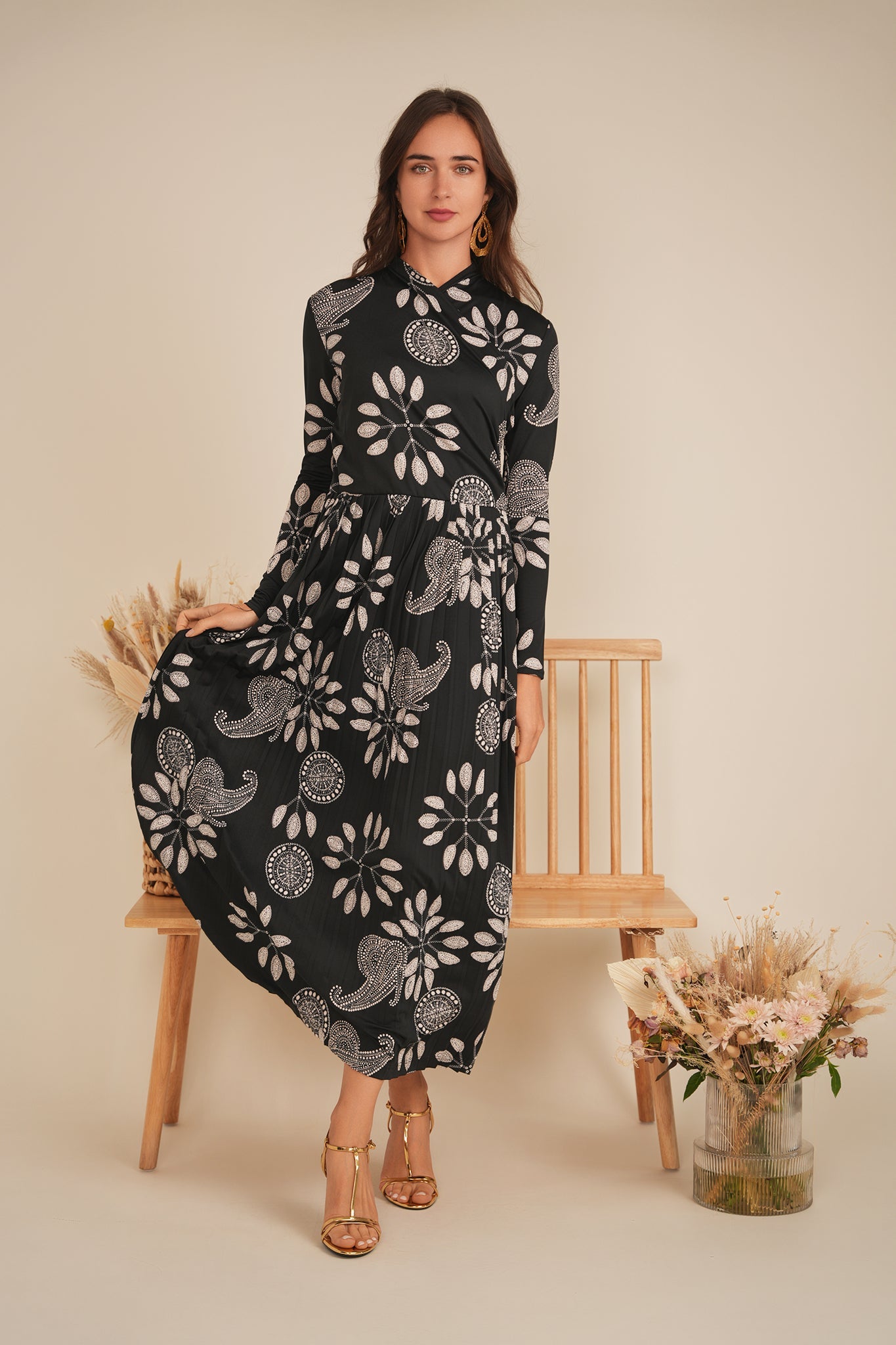 Printed Pleated Wrap Dress - Concordia Style Boutique