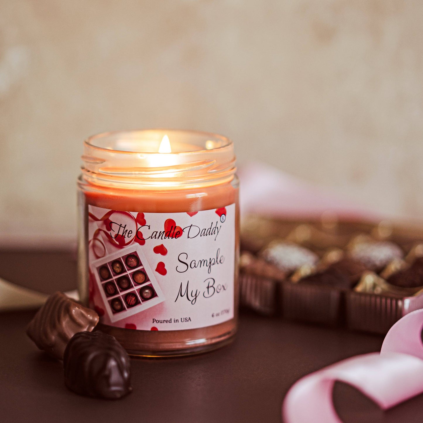 Sample My Box - Valentine's Chocolate Scented - Funny 6 Oz Jar Candle - 40 Hour Burn Time