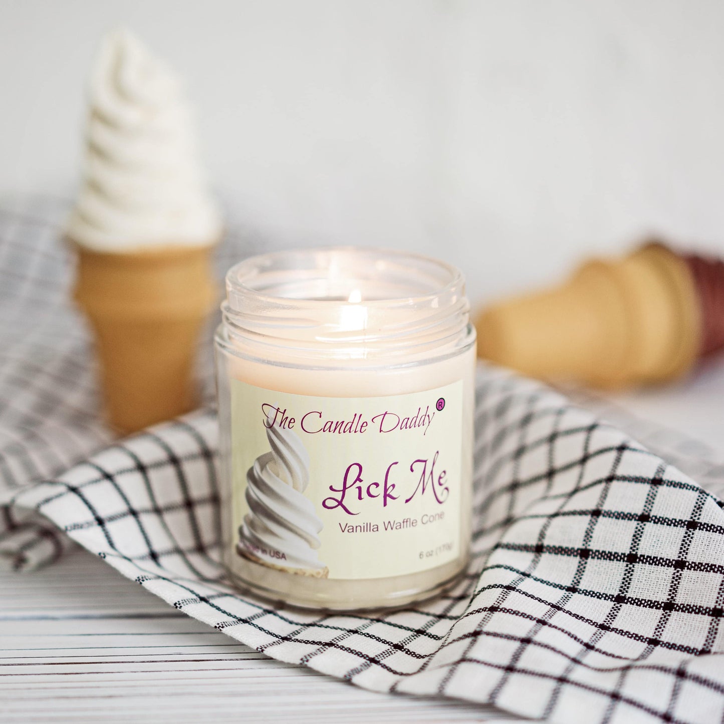 Lick Me - Vanilla Waffle Cone Scented - Funny 6 Oz Jar Candle - 40 Hour Burn Time