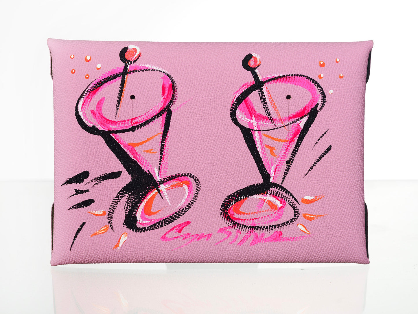 Pink Epsom Pochette with Hand-Painted Art (Martini Design)