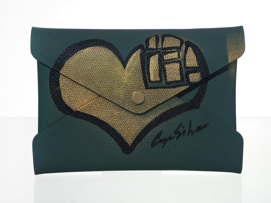 Hunter Green Epsom Pochette with Hand-Painted Art (Gold Heart)