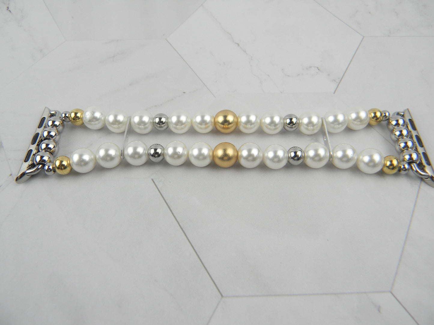 Off White and Gold Pearl Apple Watch Bracelet