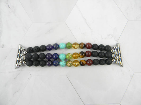 Chakra Energy Bracelet Watch Band for Apple Watch Three Strand Yoga & Meditation Mala Stones