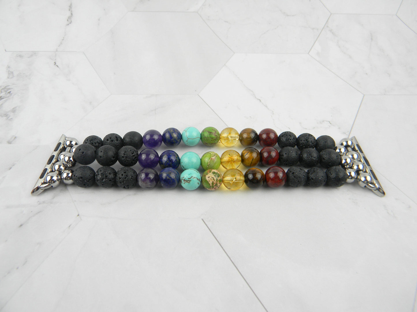 Chakra Energy Bracelet Watch Band for Apple Watch Three Strand Yoga & Meditation Mala Stones