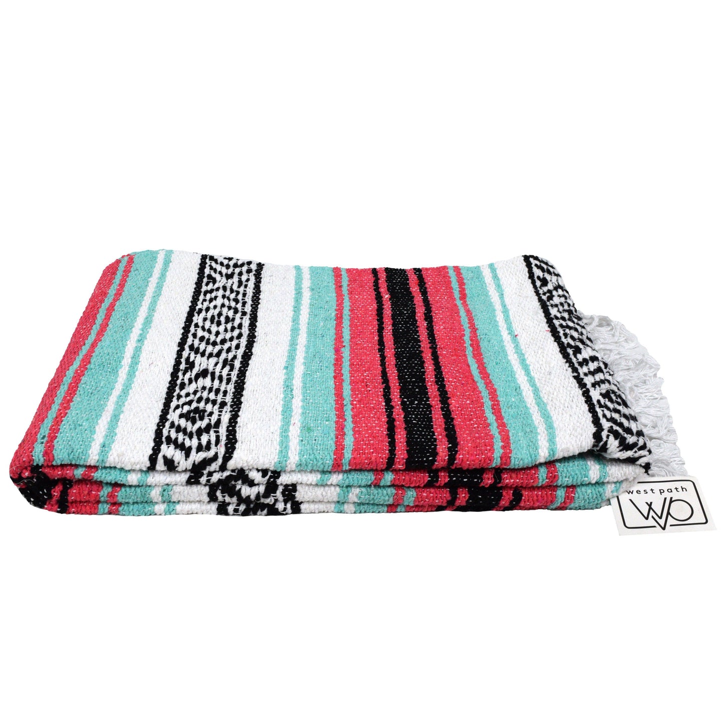 Seafoam Green & Coral Mexican Falsa Blanket - Concordia Style Boutique
