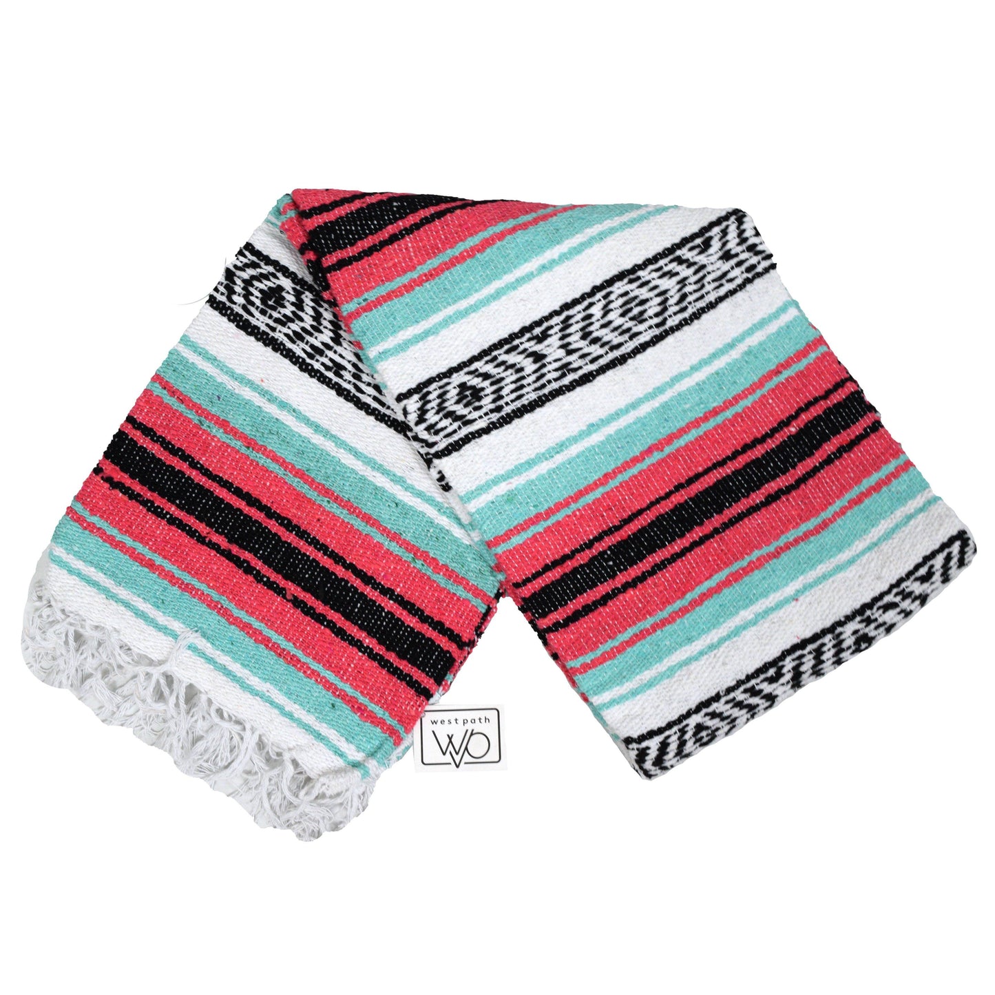 Seafoam Green & Coral Mexican Falsa Blanket - Concordia Style Boutique