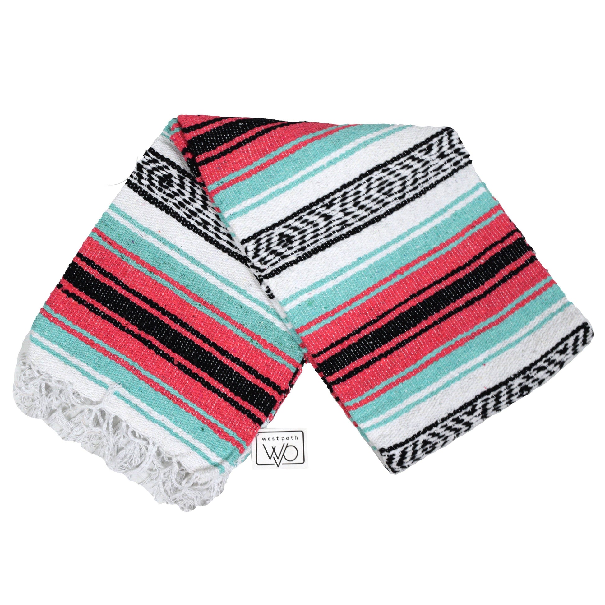 Seafoam Green & Coral Mexican Falsa Blanket - Concordia Style Boutique