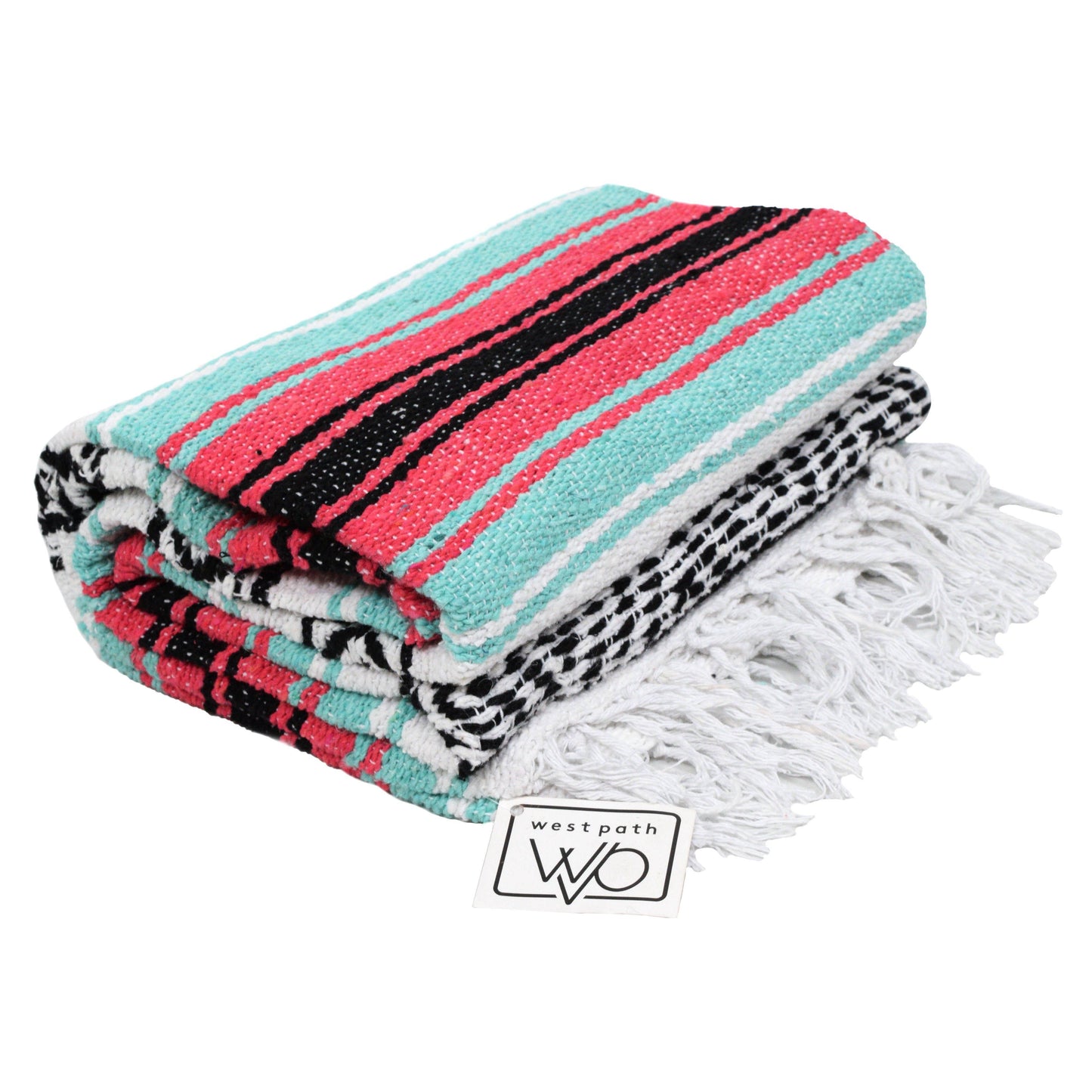 Seafoam Green & Coral Mexican Falsa Blanket - Concordia Style Boutique