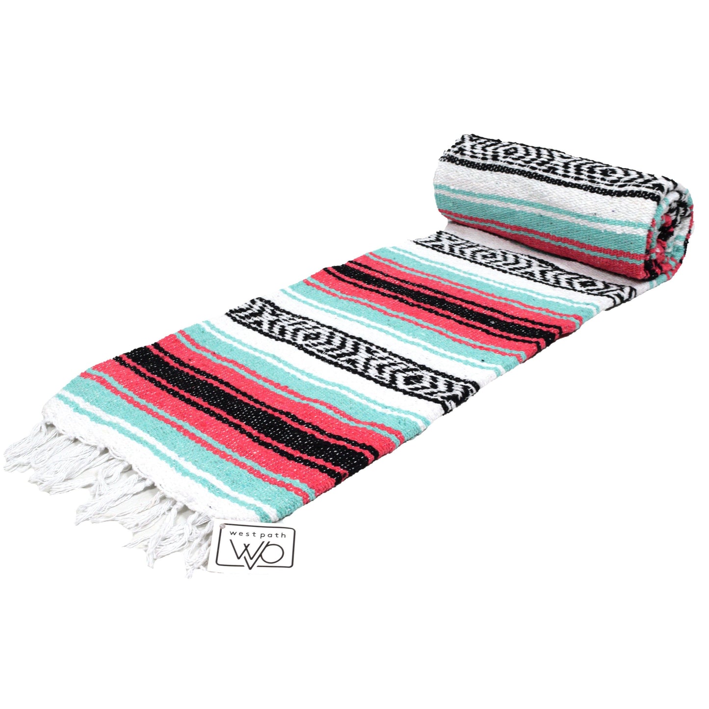 Seafoam Green & Coral Mexican Falsa Blanket - Concordia Style Boutique