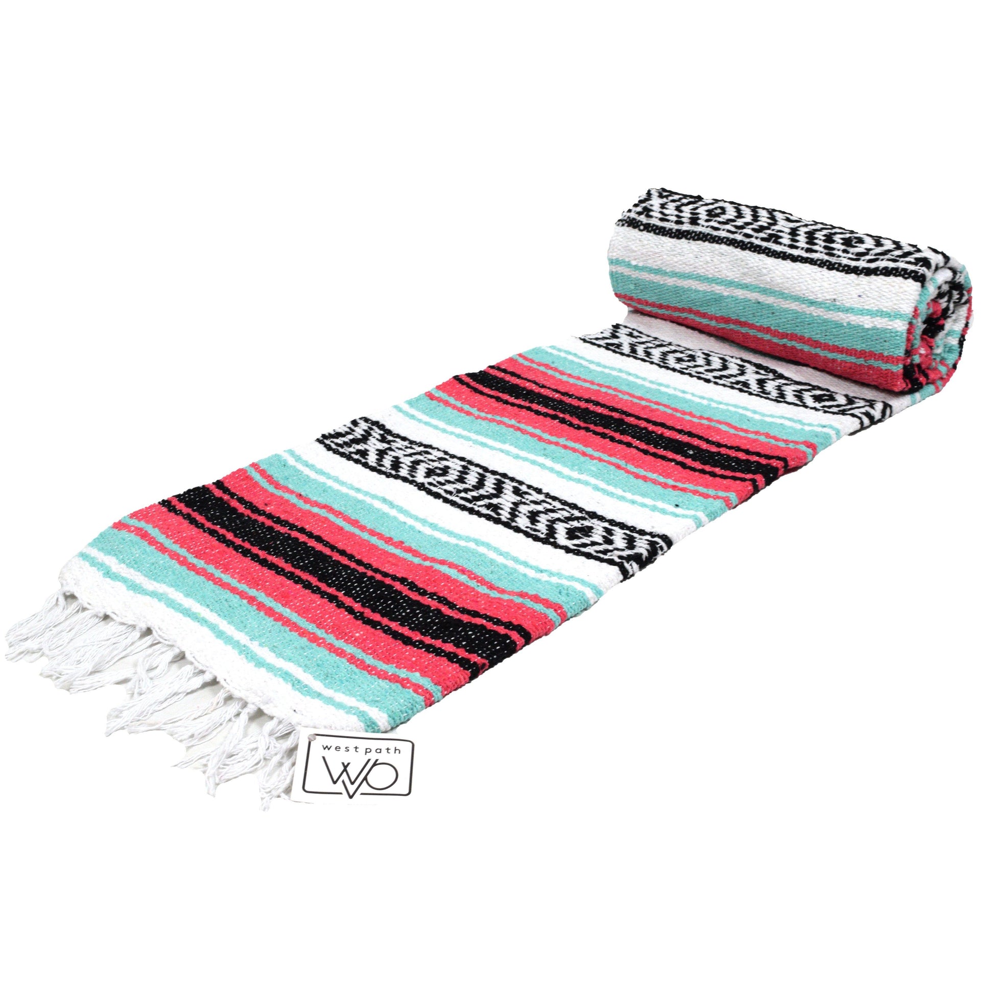 Seafoam Green & Coral Mexican Falsa Blanket - Concordia Style Boutique