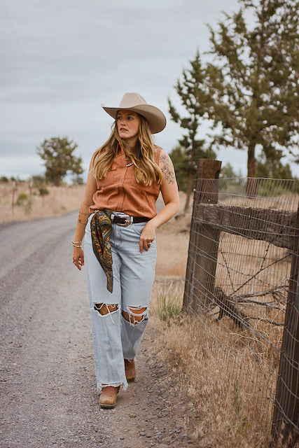 Western Harvest in Deep Juniper Silk Wild Rag Scarf