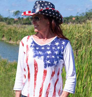Women's Old Glory 3/4 Sleeve Top - Concordia Style Boutique