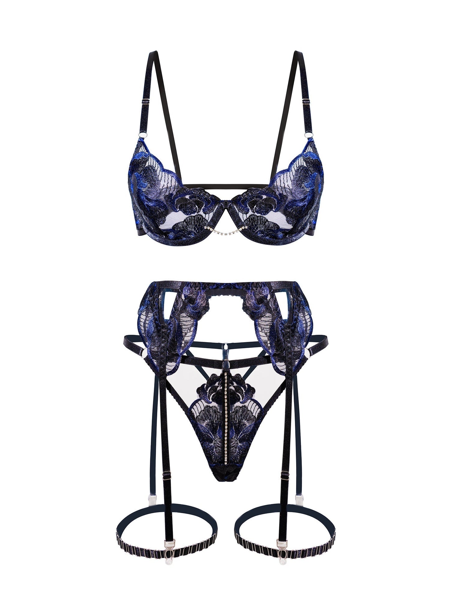 Black Luxurious Fancy Embroidered Sexy Lingerie Set - Concordia Style Boutique