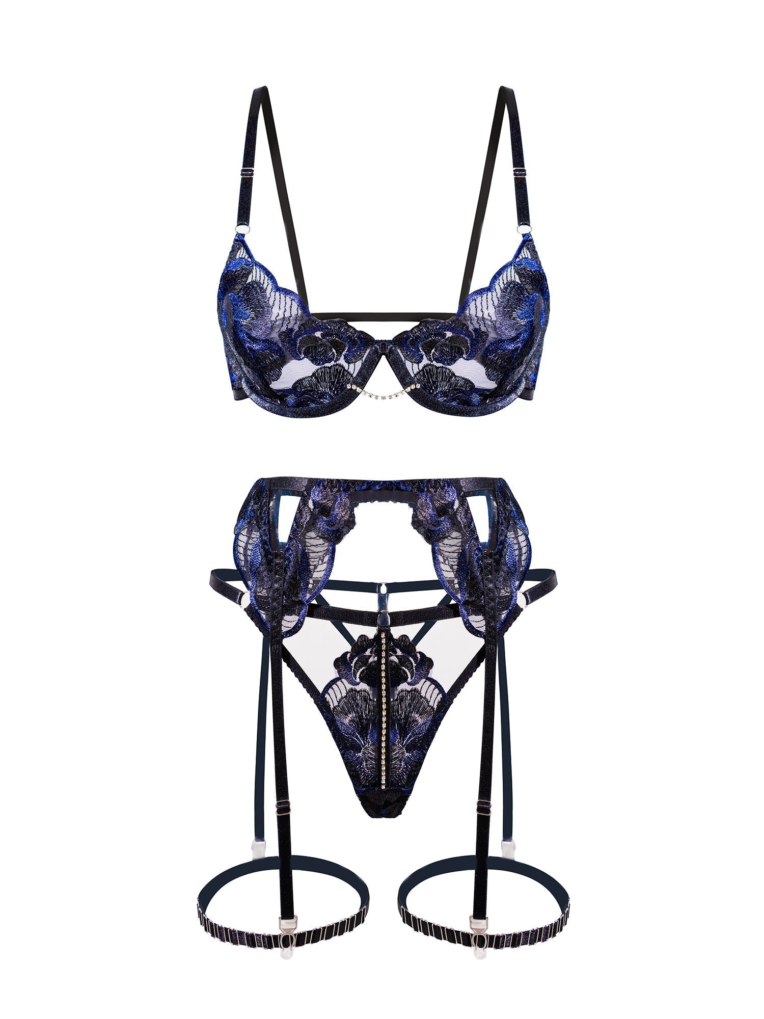 Black Luxurious Fancy Embroidered Sexy Lingerie Set - Concordia Style Boutique