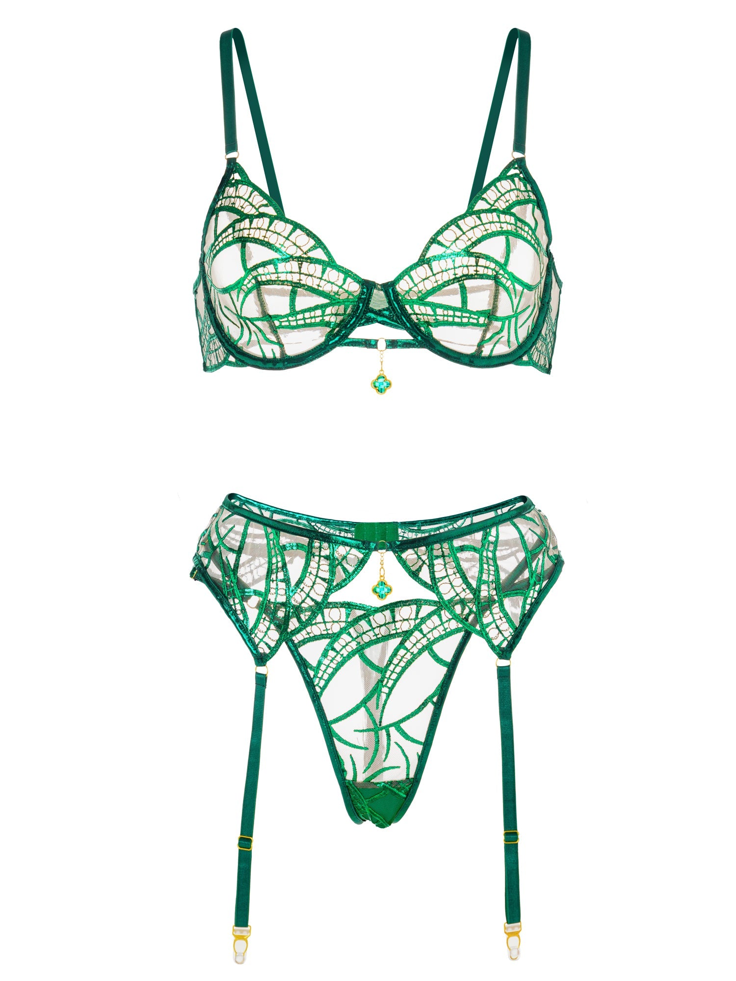 Luxe Green Metallic Foil Lace Lingerie Set - Concordia Style Boutique