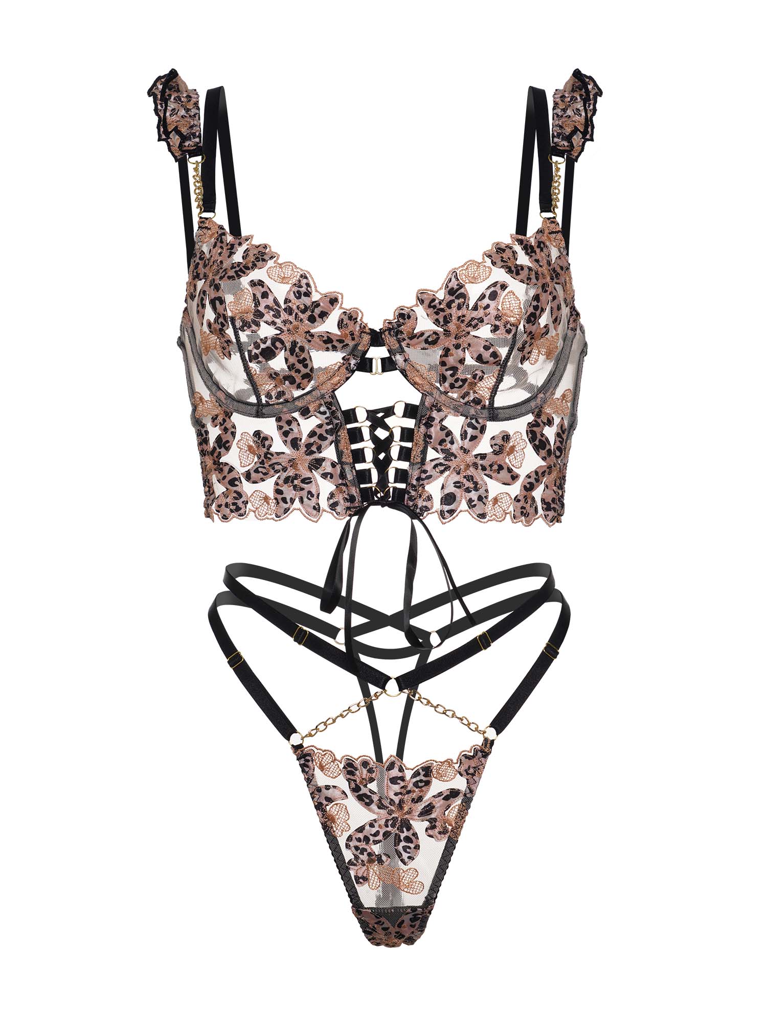 Leopard Flower Lace Lingerie Set - Concordia Style Boutique