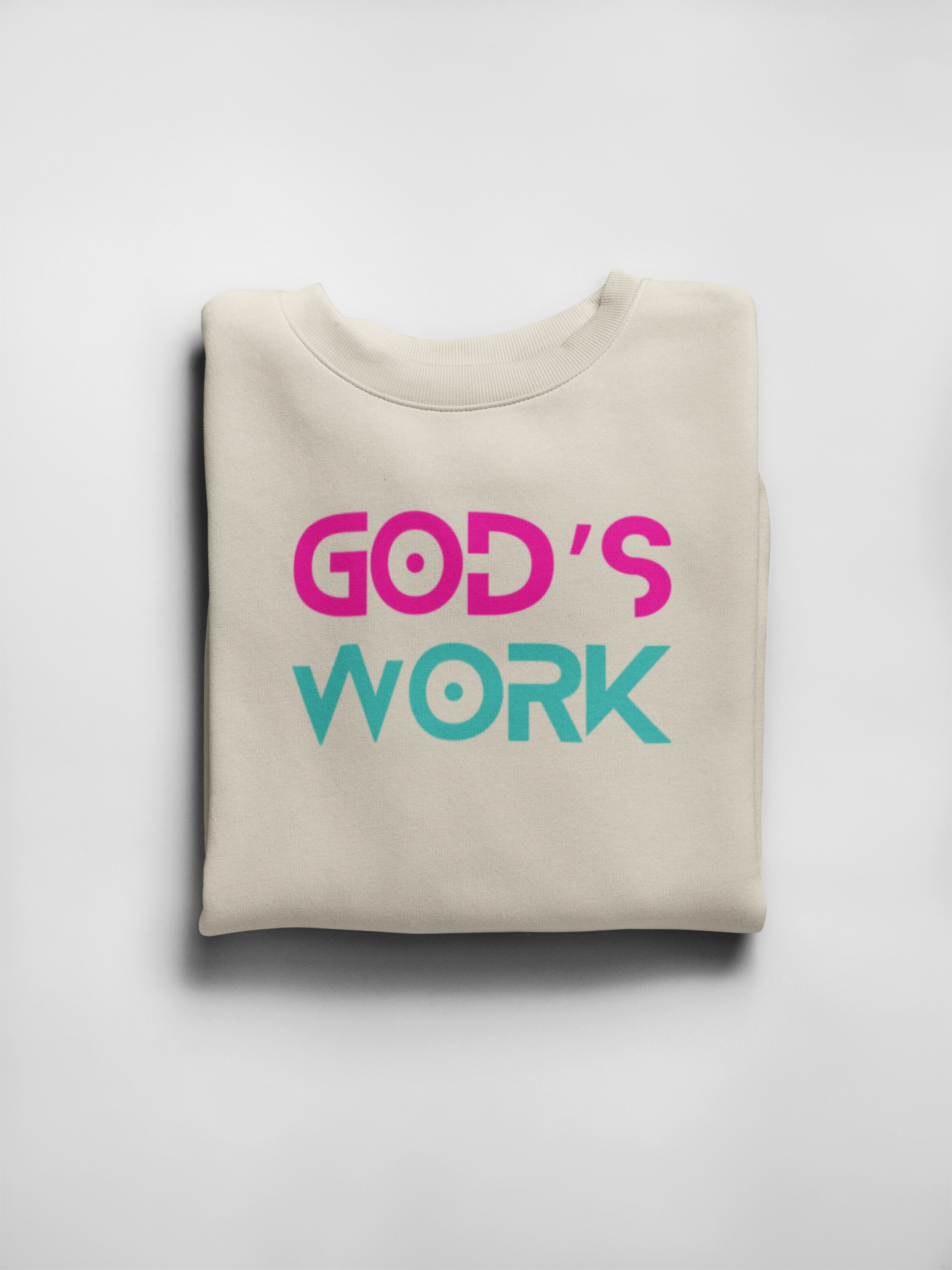 GOD'S WORK Crew Neck Sweater (Ivory,Hot Pink & Teal) - Concordia Style Boutique