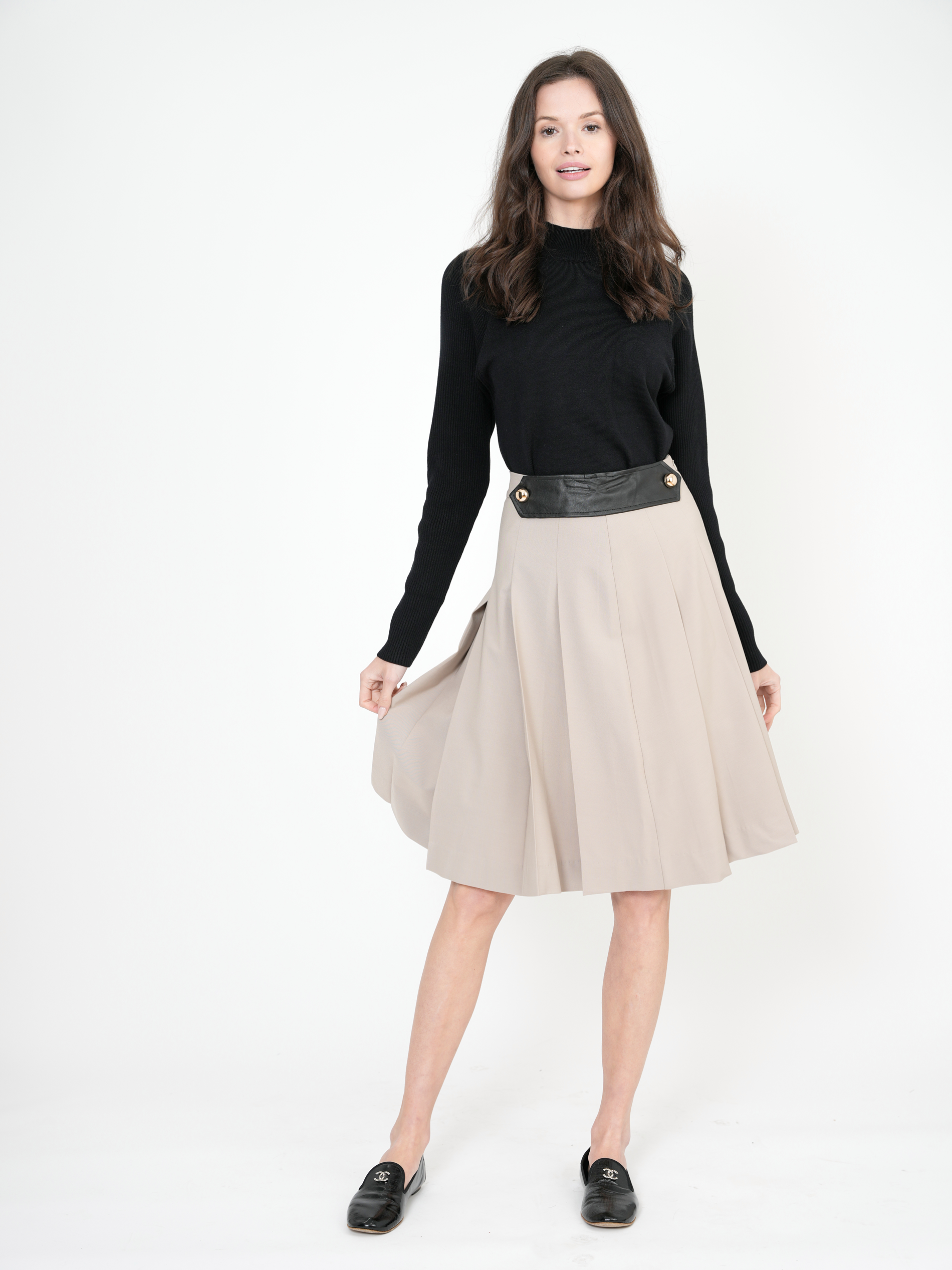 Pleated Skirt With Black Leather Tab - Concordia Style Boutique