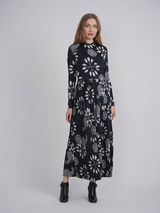 Printed Pleated Wrap Dress - Concordia Style Boutique