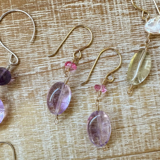 Stunning Amethyst Pink Topaz Gemstone Dangle Earrings