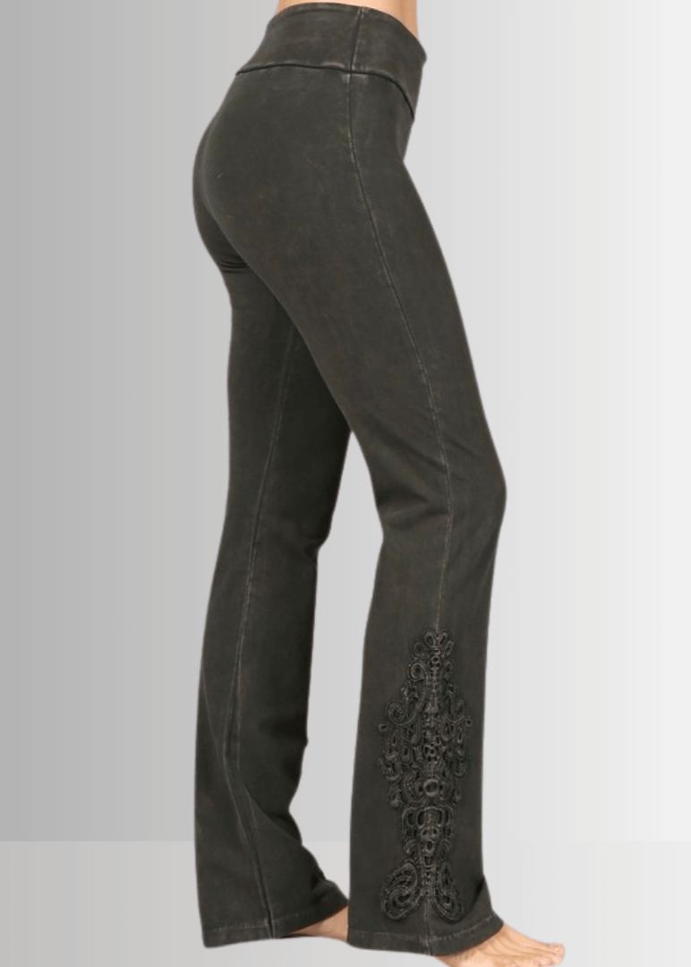 Mineral Washed Bootcut Jeggings Crochet DetaiL - Concordia Style Boutique