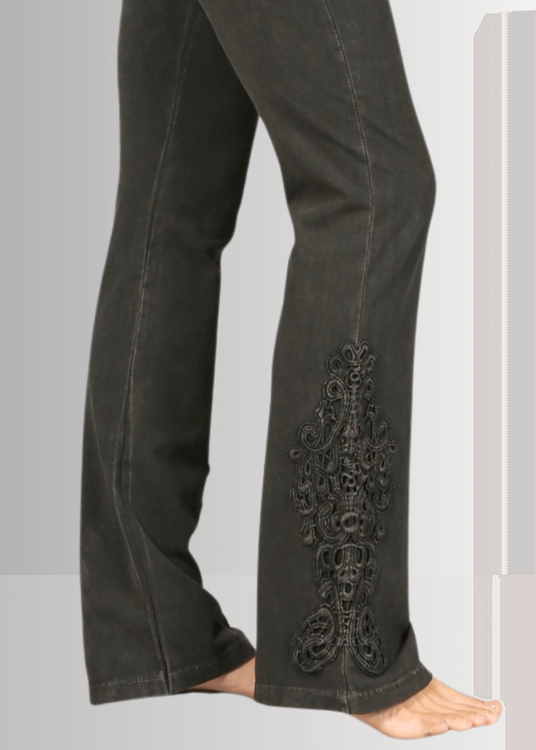Mineral Washed Bootcut Jeggings Crochet DetaiL - Concordia Style Boutique