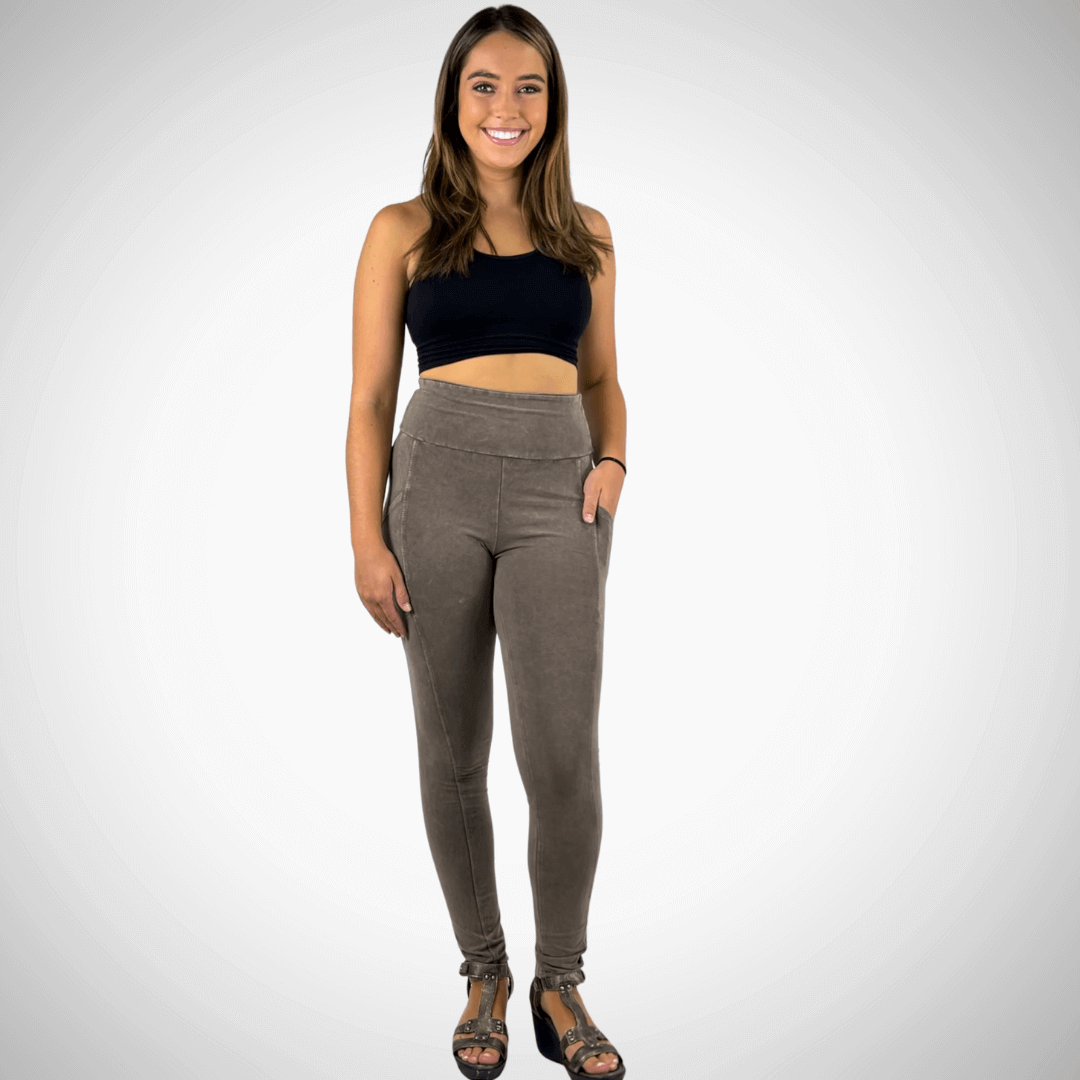 A Perfect Fit Mineral Washed Pocket Leggings Made in USA - Concordia Style Boutique