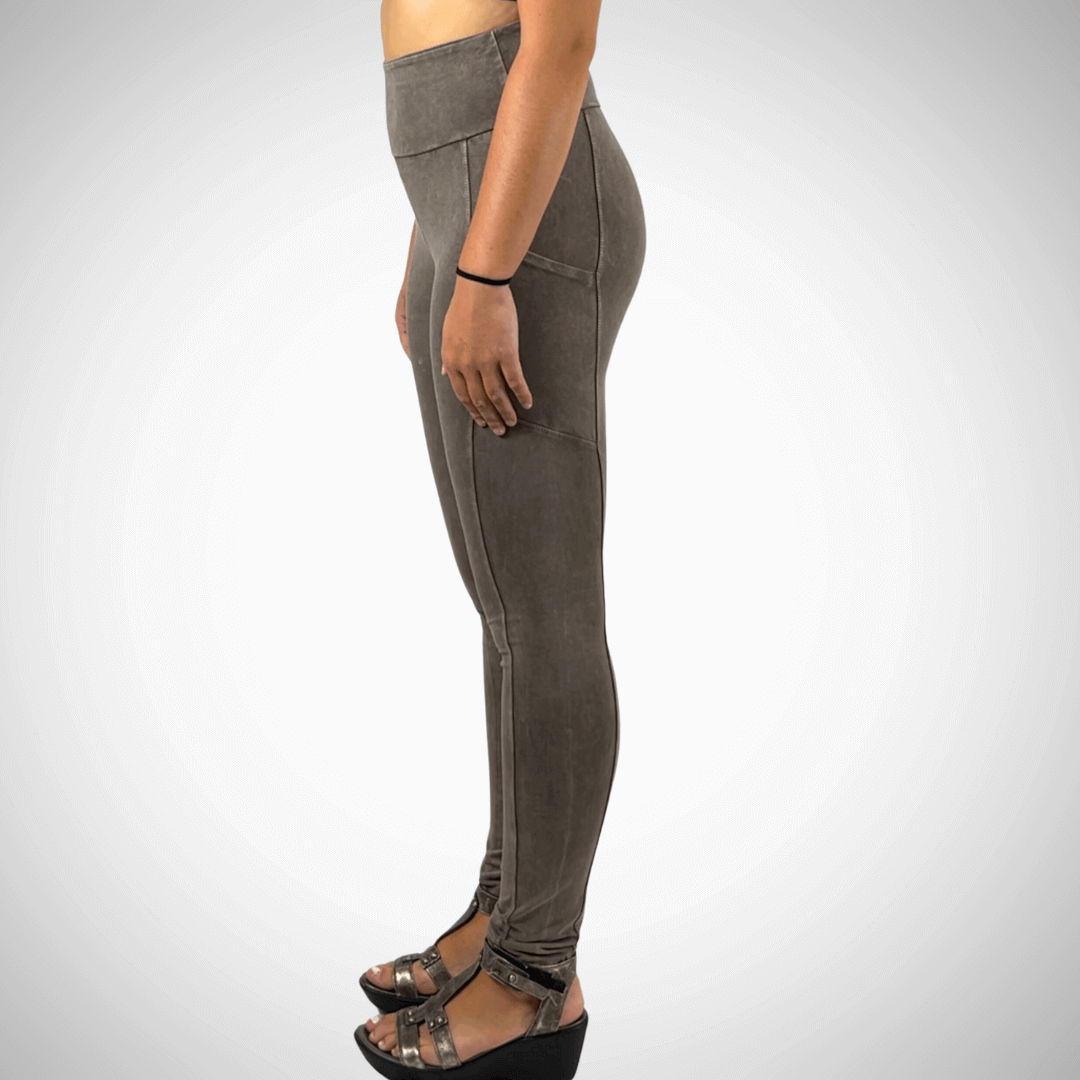 A Perfect Fit Mineral Washed Pocket Leggings Made in USA Taupe - Concordia Style Boutique