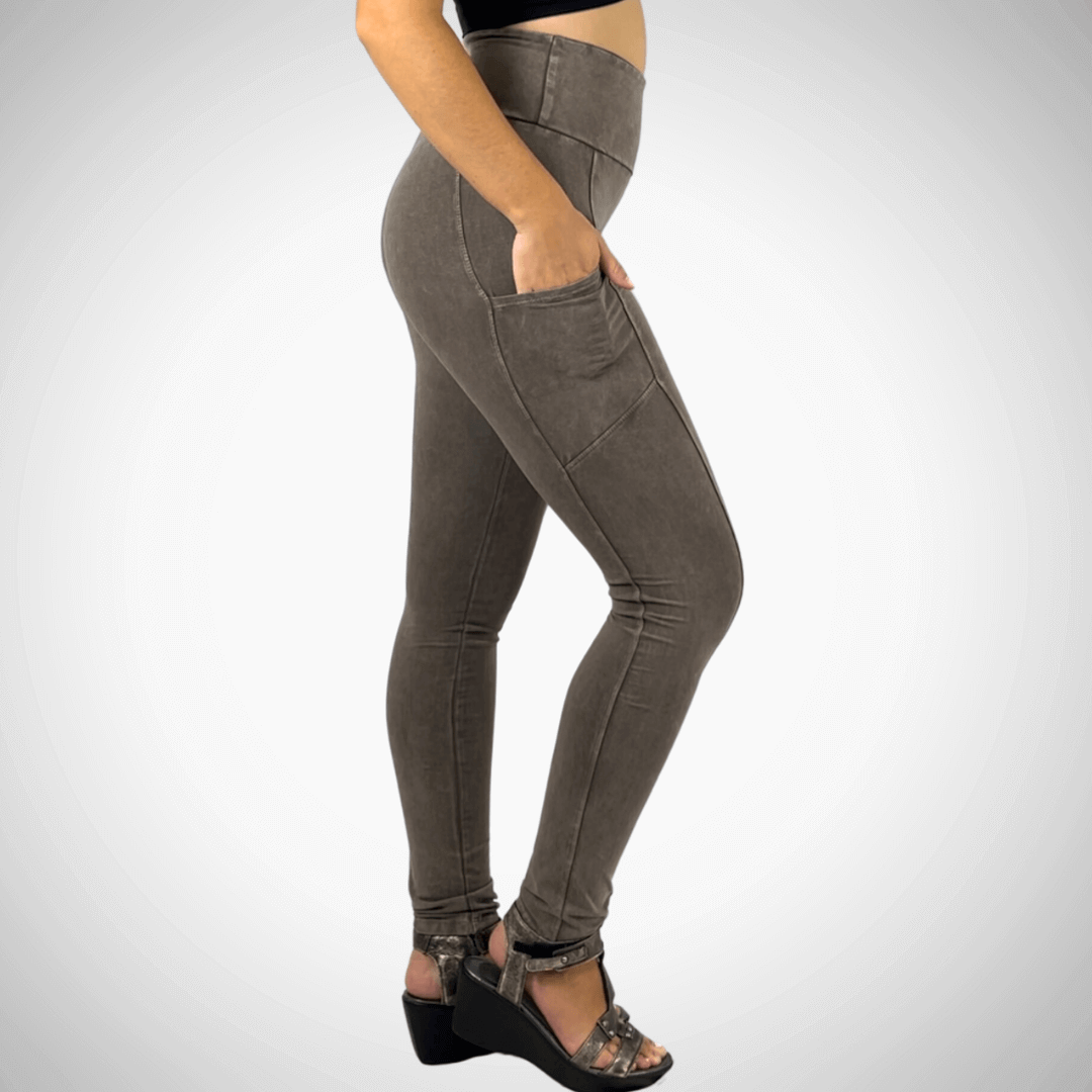 A Perfect Fit Mineral Washed Pocket Leggings Made in USA Taupe - Concordia Style Boutique