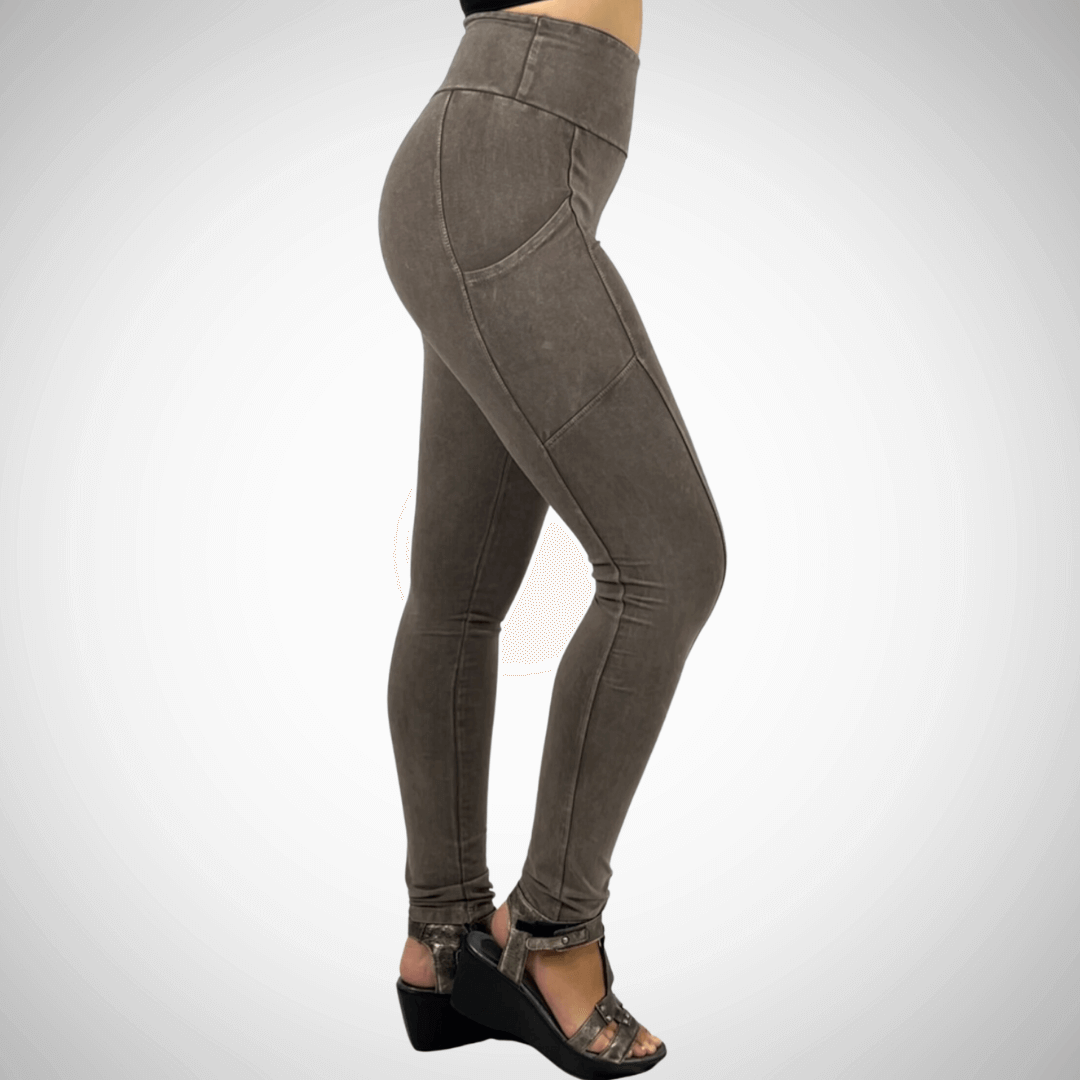 A Perfect Fit Mineral Washed Pocket Leggings Made in USA Taupe - Concordia Style Boutique