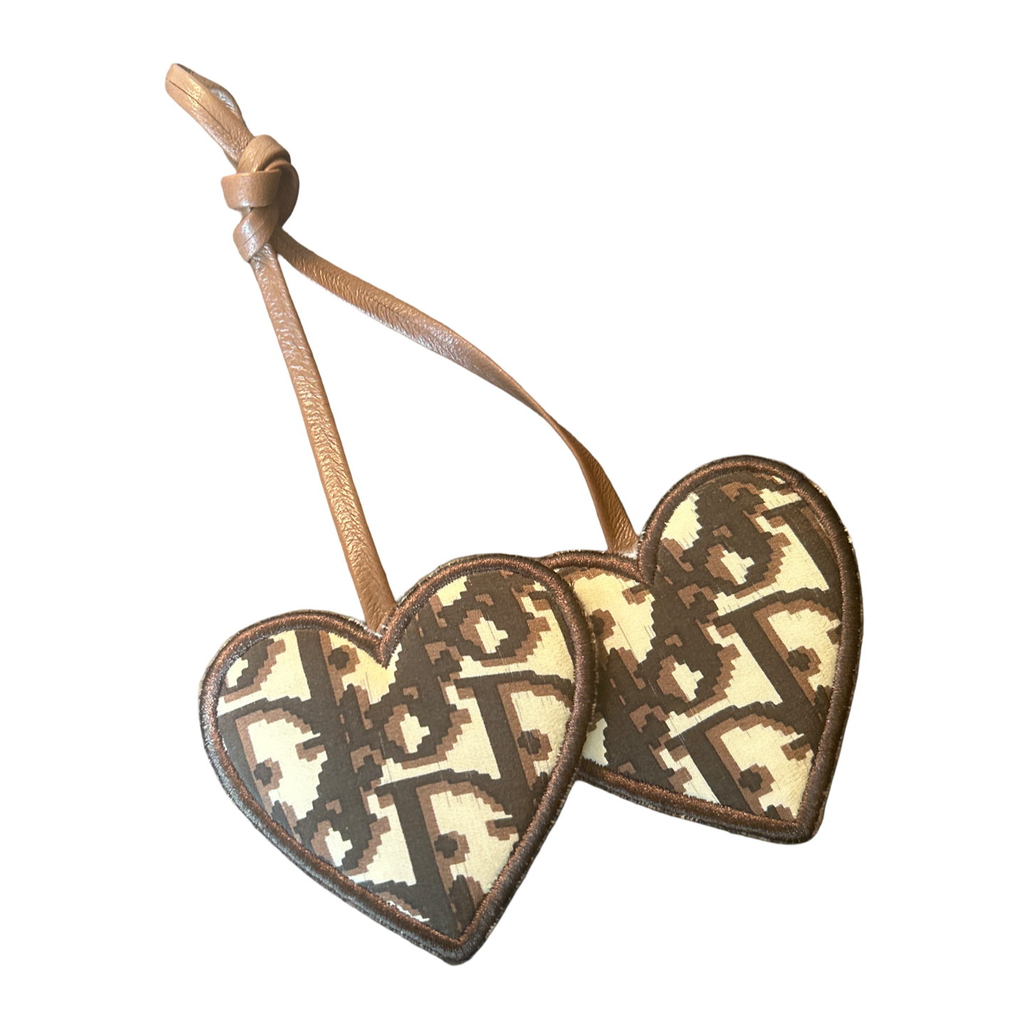 Trotter Brown Vintage Silk Scarf Double Heart Bag Charm