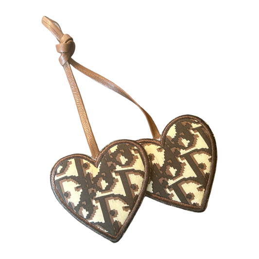 Trotter Brown Vintage Silk Scarf Double Heart Bag Charm