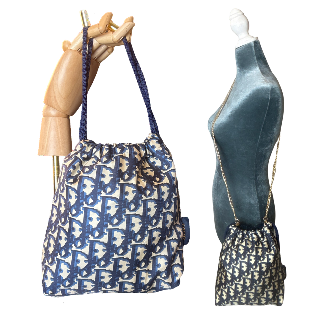 Trotter Blue Vintage Scarf Drawstring Crossbody Bag