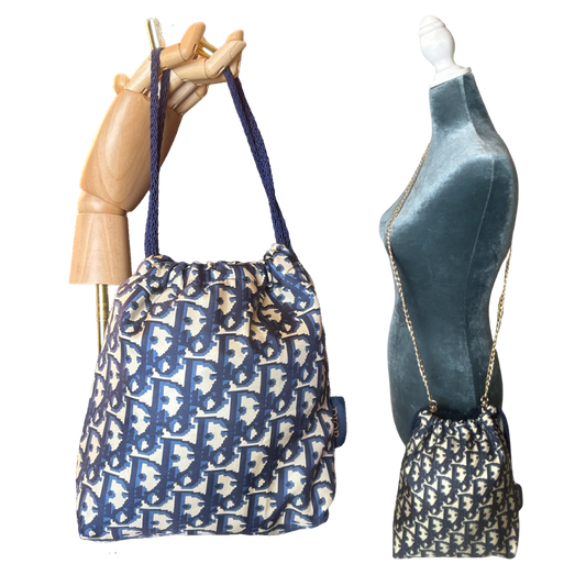 Trotter Blue Vintage Scarf Drawstring Crossbody Bag