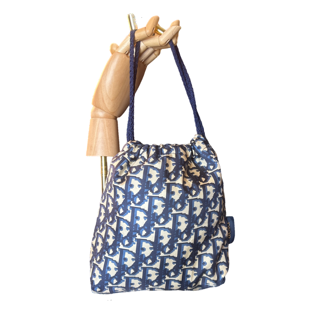 Trotter Blue Vintage Scarf Drawstring Crossbody Bag