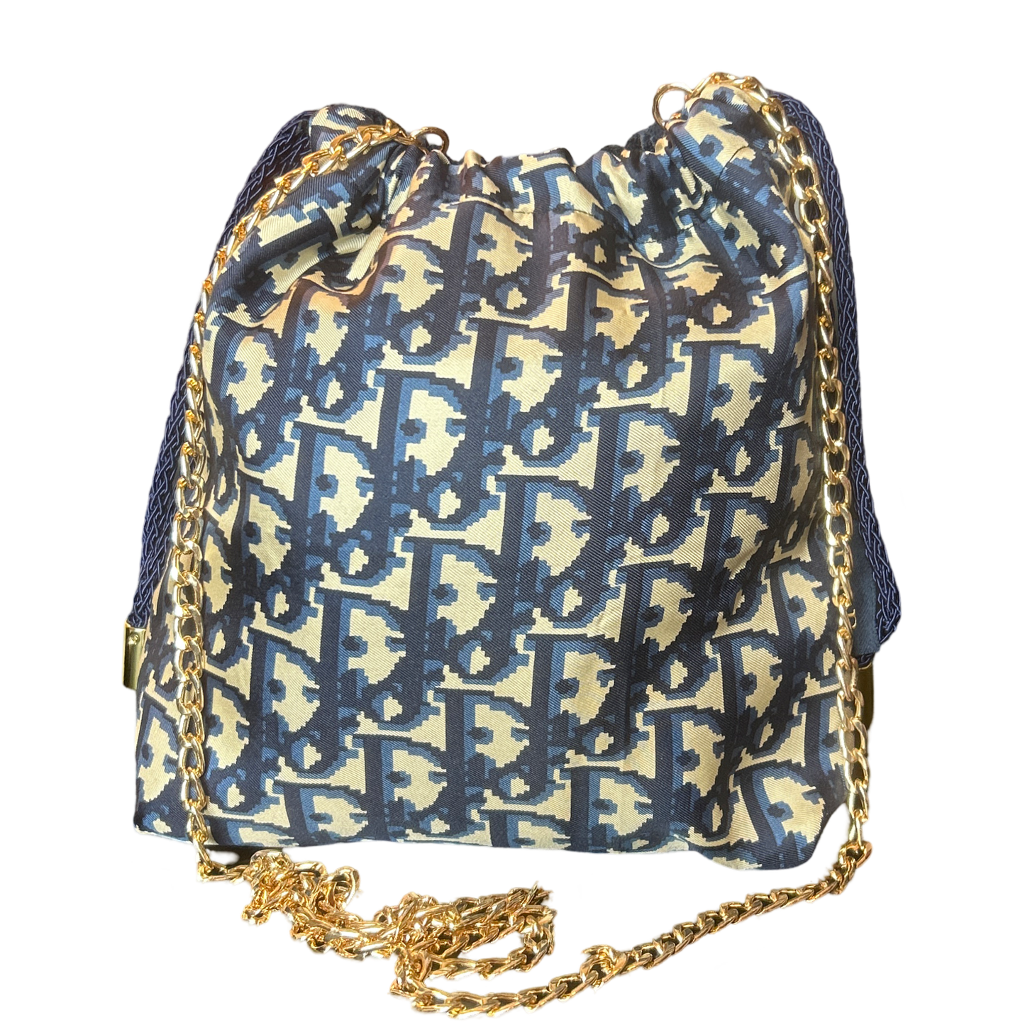Trotter Blue Vintage Scarf Drawstring Crossbody Bag