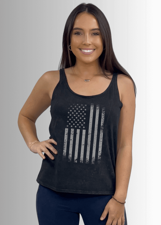 Distressed American Flag Graphic Premium Cotton Tank - Concordia Style Boutique