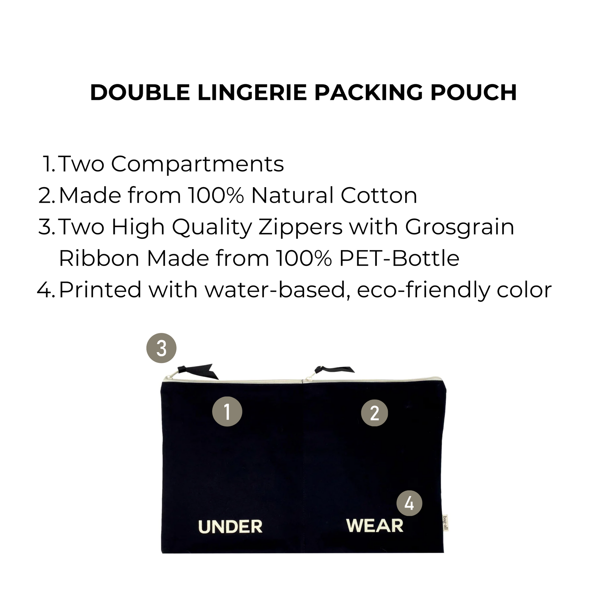 Double Lingerie Packing Pouch, Black - Concordia Style Boutique