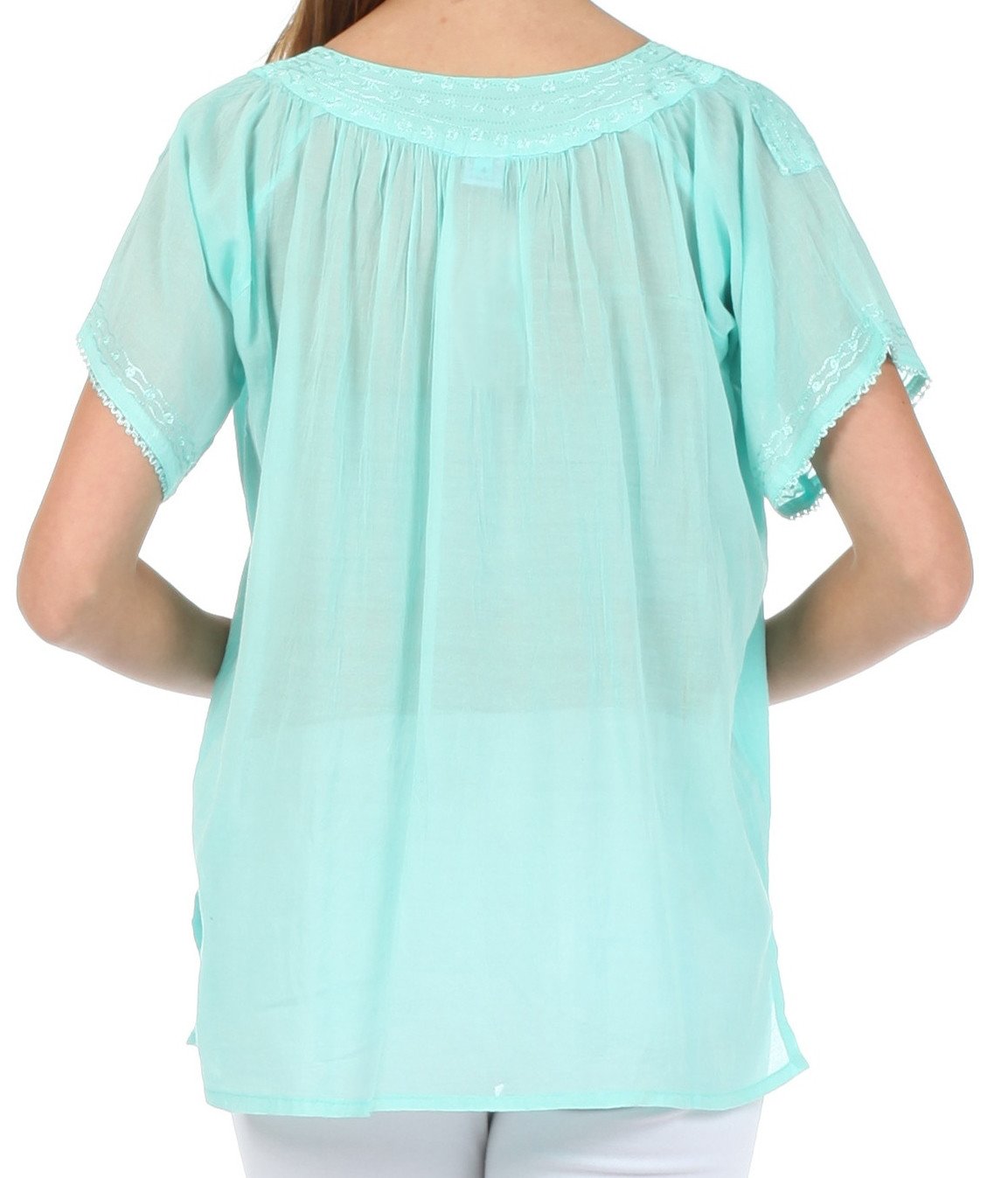 Sakkas Embroidered 100% Cotton Semi-Sheer Short Sleeve Gauzy Top / Blouse - Concordia Style Boutique