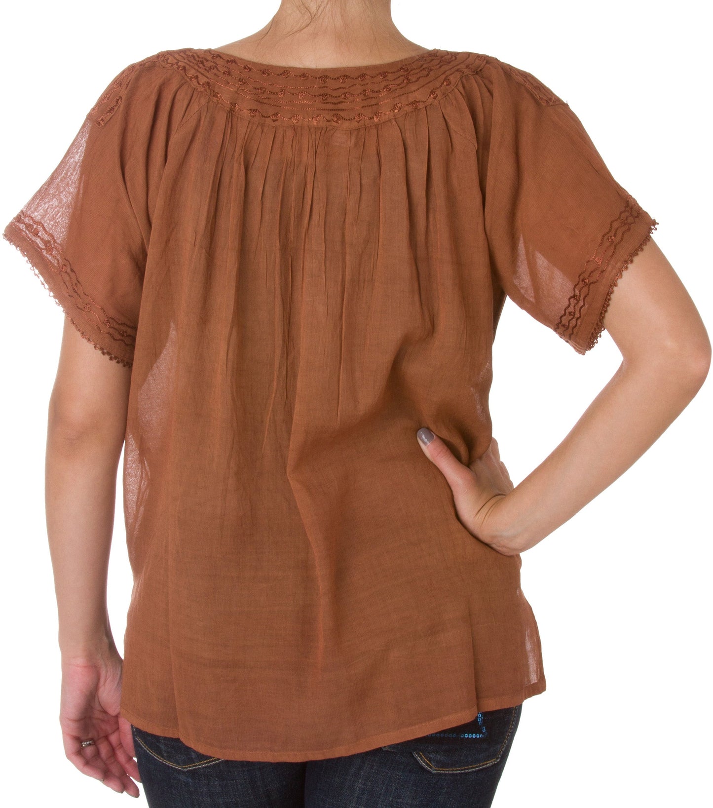 Sakkas Embroidered 100% Cotton Semi-Sheer Short Sleeve Gauzy Top / Blouse - Concordia Style Boutique