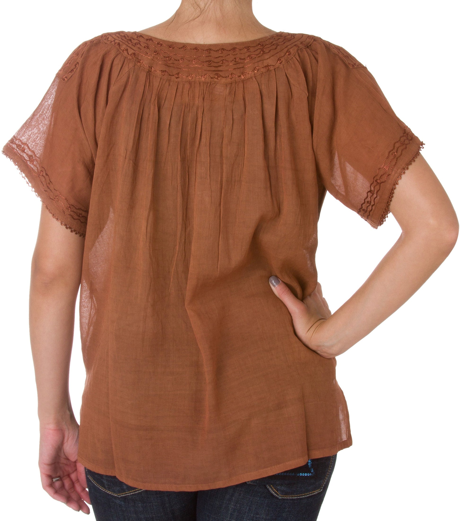 Sakkas Embroidered 100% Cotton Semi-Sheer Short Sleeve Gauzy Top / Blouse - Concordia Style Boutique