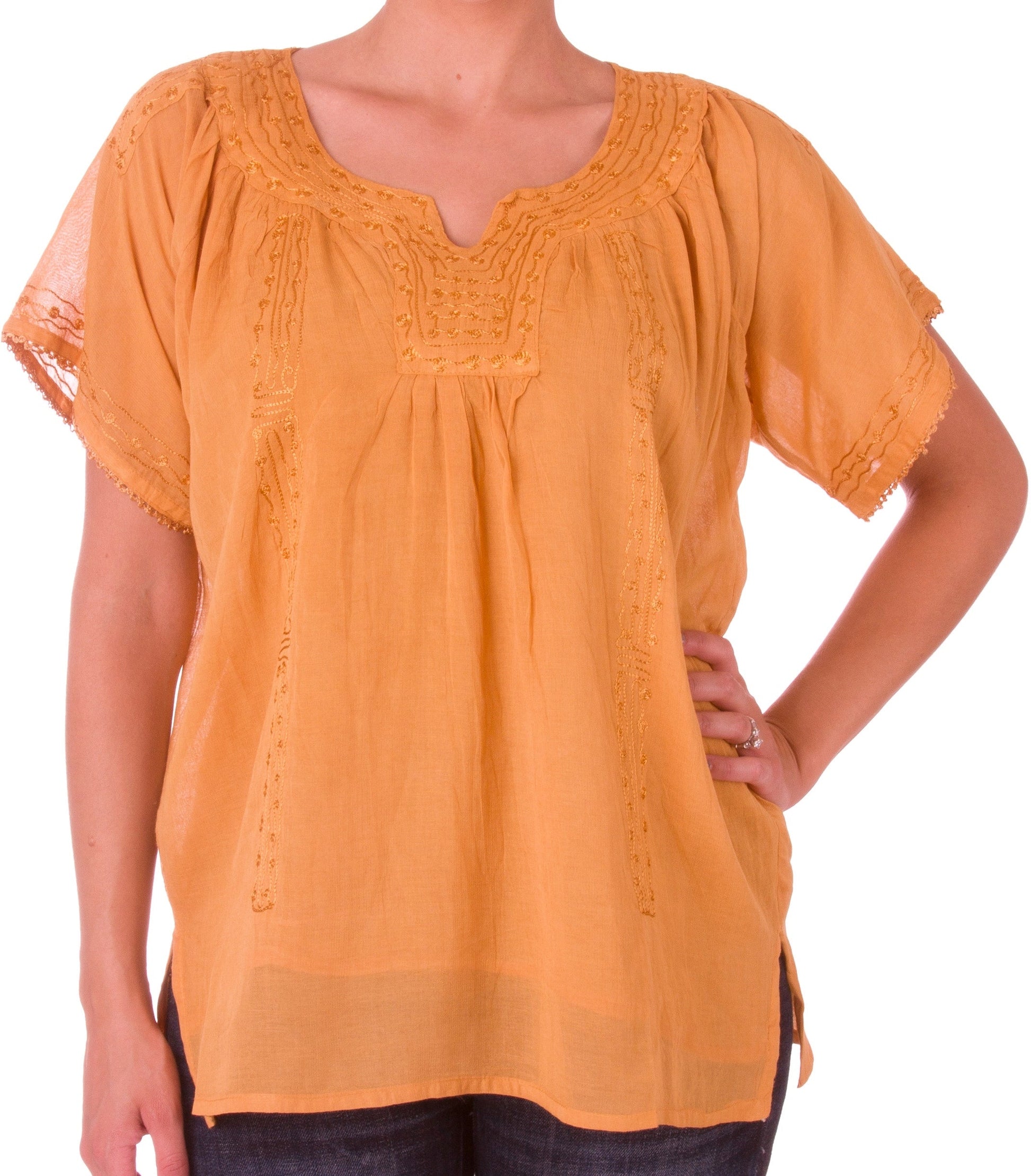 Sakkas Embroidered 100% Cotton Semi-Sheer Short Sleeve Gauzy Top / Blouse - Concordia Style Boutique