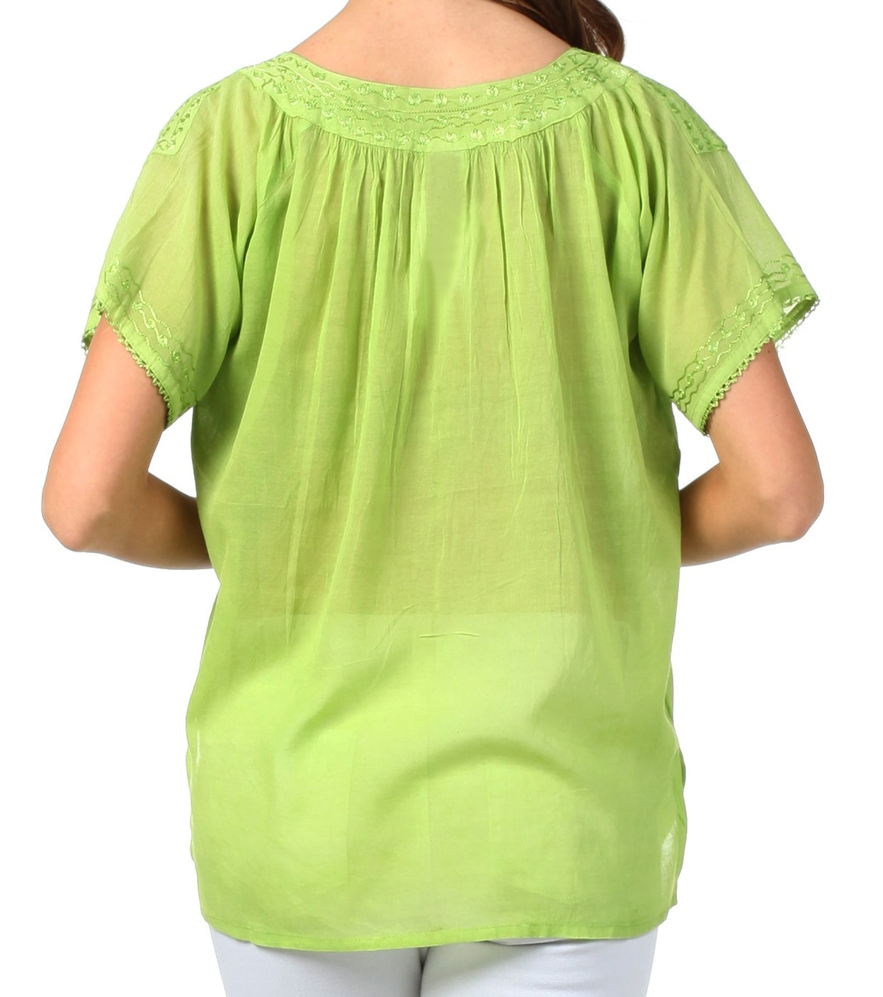 Sakkas Embroidered 100% Cotton Semi-Sheer Short Sleeve Gauzy Top / Blouse - Concordia Style Boutique