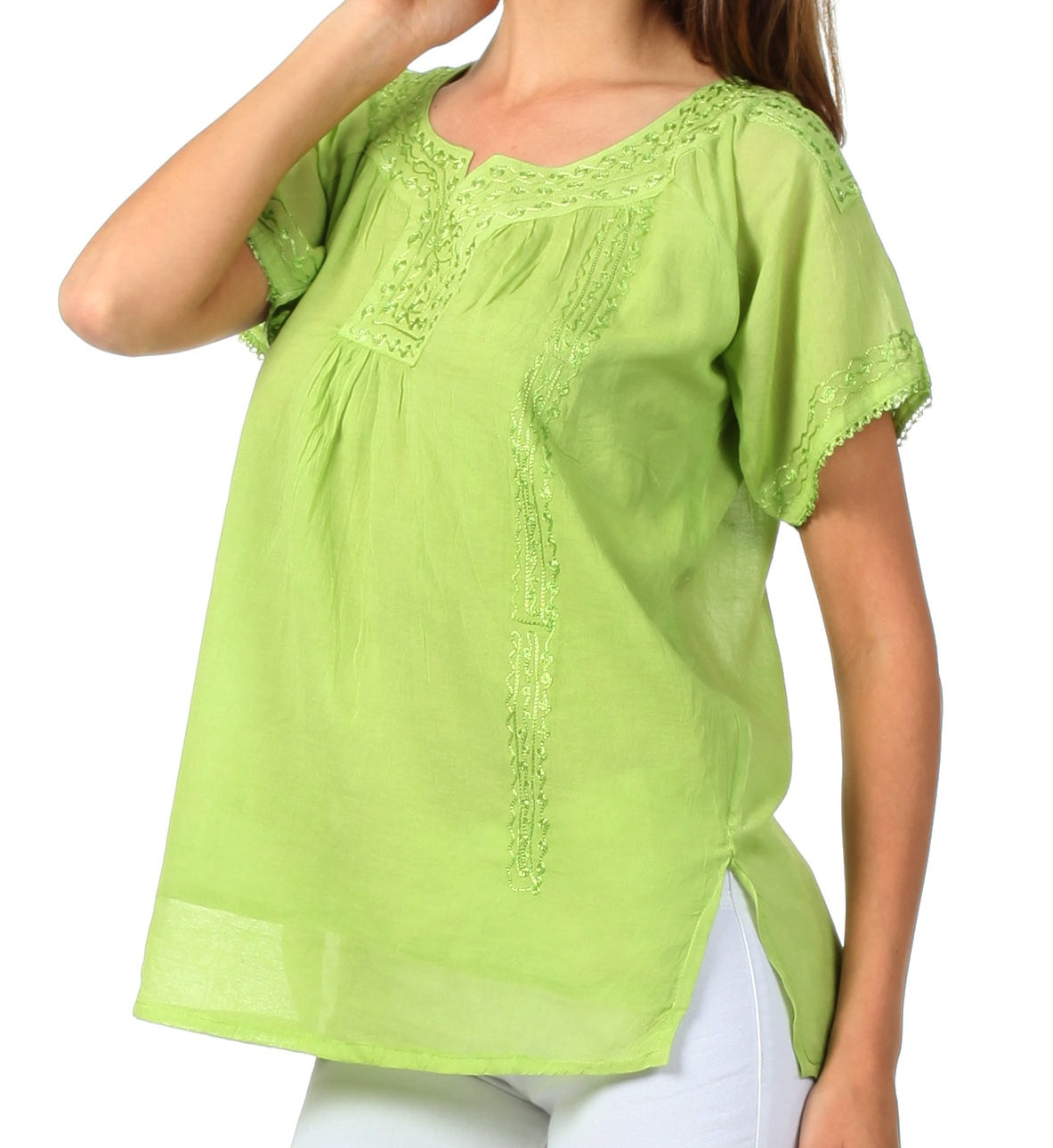 Sakkas Embroidered 100% Cotton Semi-Sheer Short Sleeve Gauzy Top / Blouse - Concordia Style Boutique