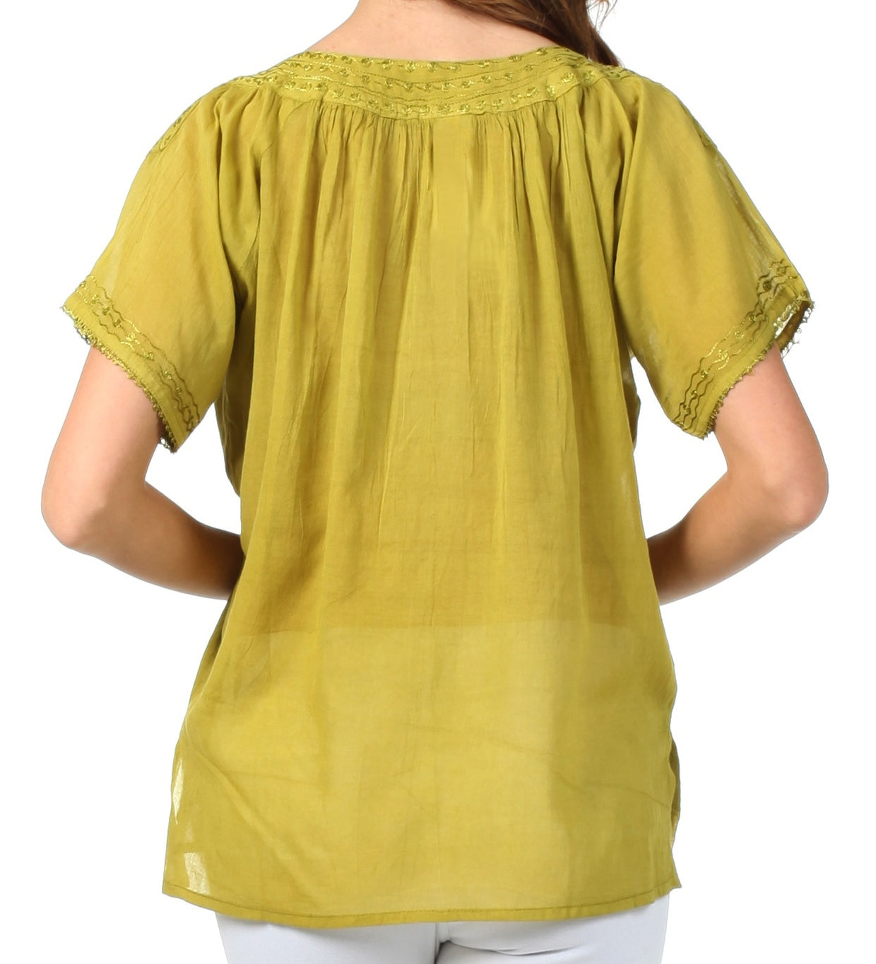 Sakkas Embroidered 100% Cotton Semi-Sheer Short Sleeve Gauzy Top / Blouse - Concordia Style Boutique