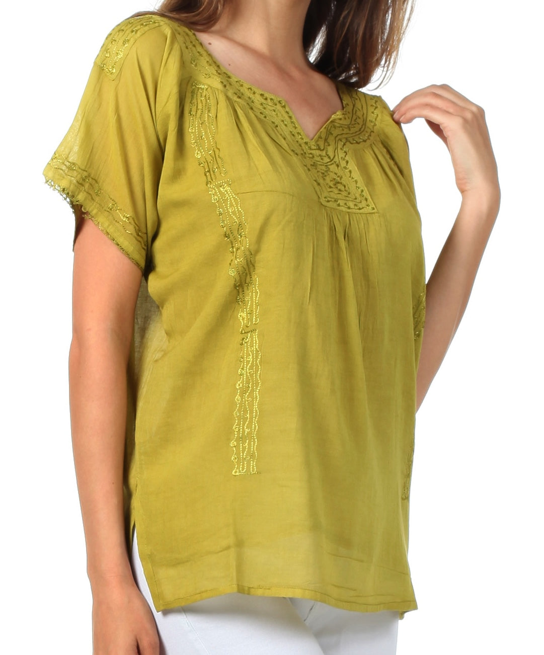 Sakkas Embroidered 100% Cotton Semi-Sheer Short Sleeve Gauzy Top / Blouse - Concordia Style Boutique