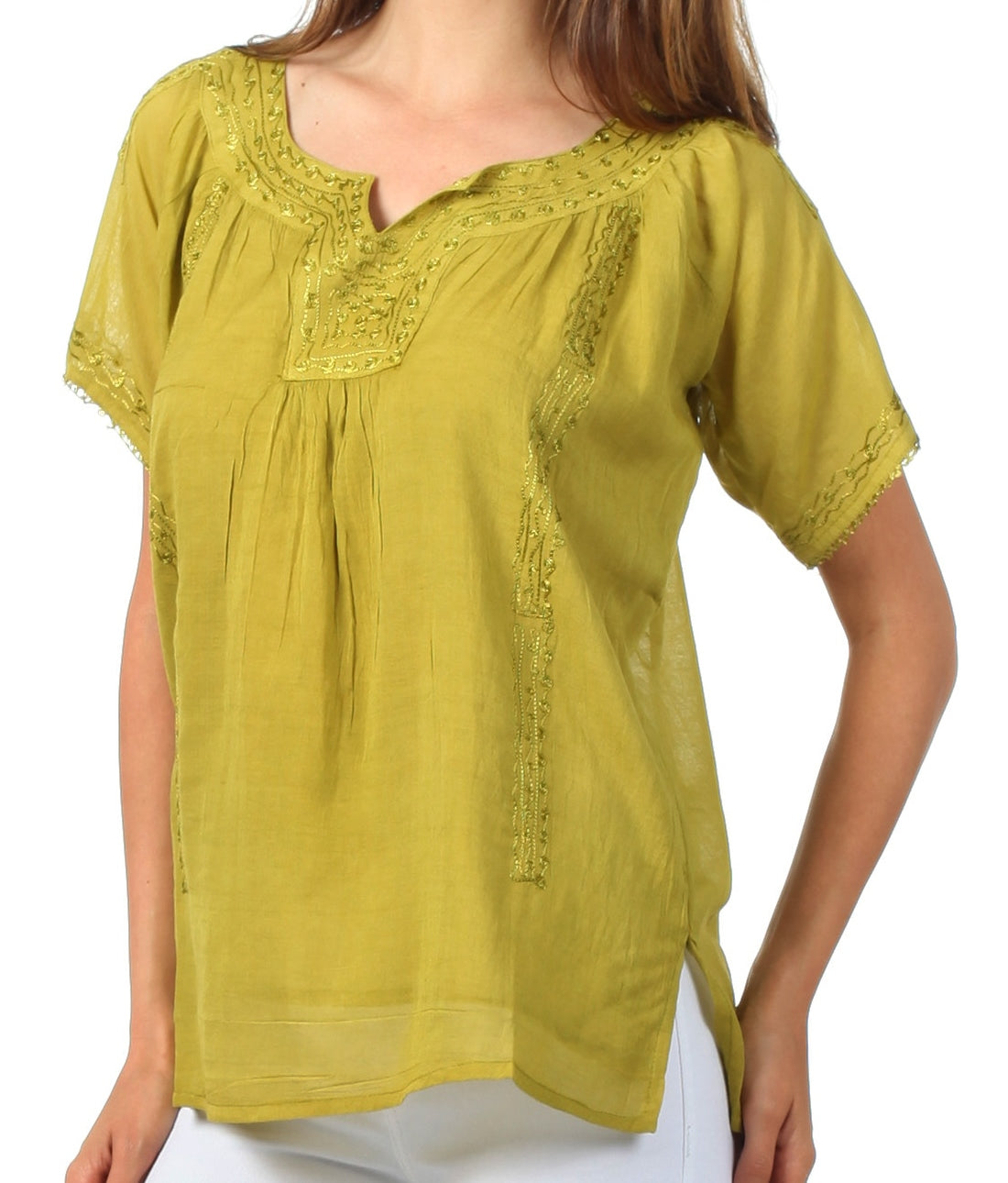 Sakkas Embroidered 100% Cotton Semi-Sheer Short Sleeve Gauzy Top / Blouse - Concordia Style Boutique